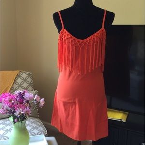 Coral fringe mini dress